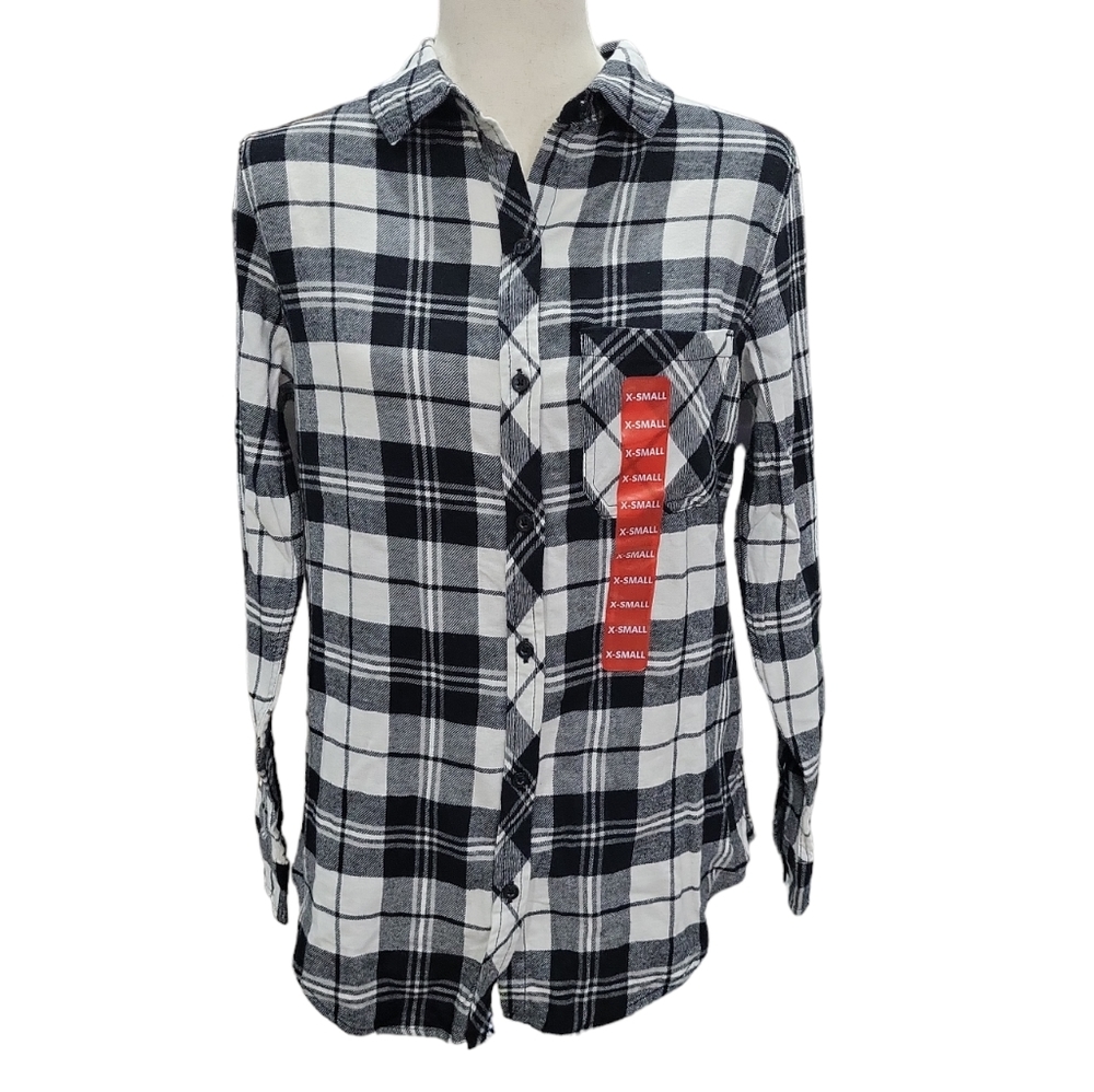 NWT Gap flannel 100% cotton plaid relaxed fit button down shirt top, XS